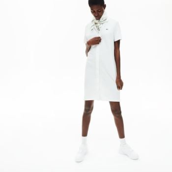 Lacoste Cotton Piqué Buttoned Polo Dress Dámské - Šaty Bílé | CZ-pG0iFN